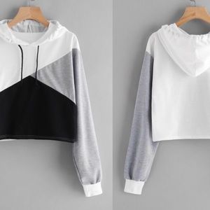 Panel crop hoodie grey and black